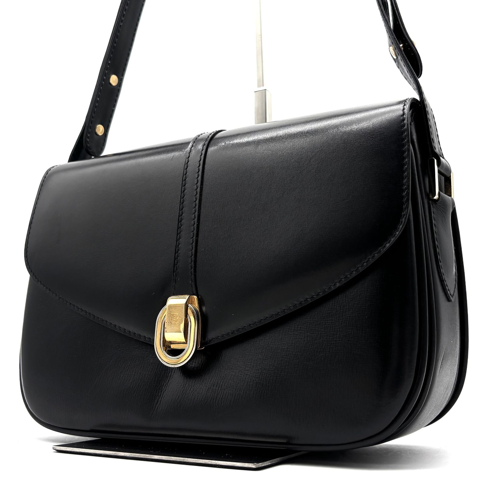 美品 バリー BALLY ワンショルダーバッグ ハンドバッグ 2way ブラック 黒 フラップ レザー 本革 フォーマル ゴールド金具 ヴィンテージ ボーナス 夏休み 夏コーデ ご褒美 旅行 帰省 サマーギフト