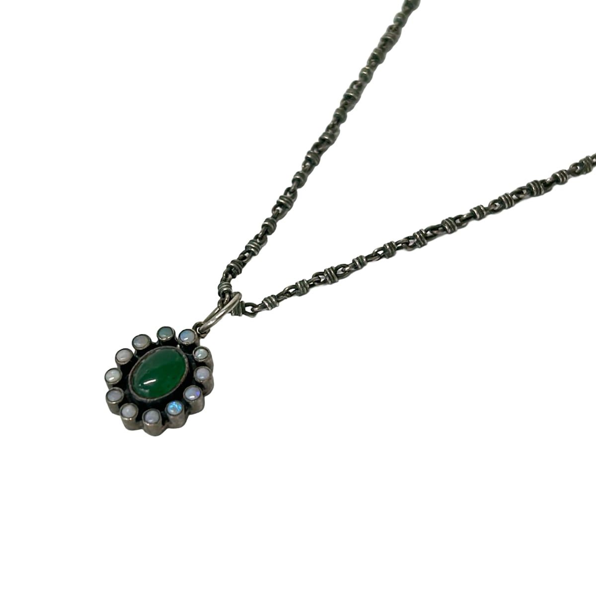 CARRE COPENHAGEN(カレ) ネックレス - シルバー×ダークグリーン×マルチ フラワー(花)