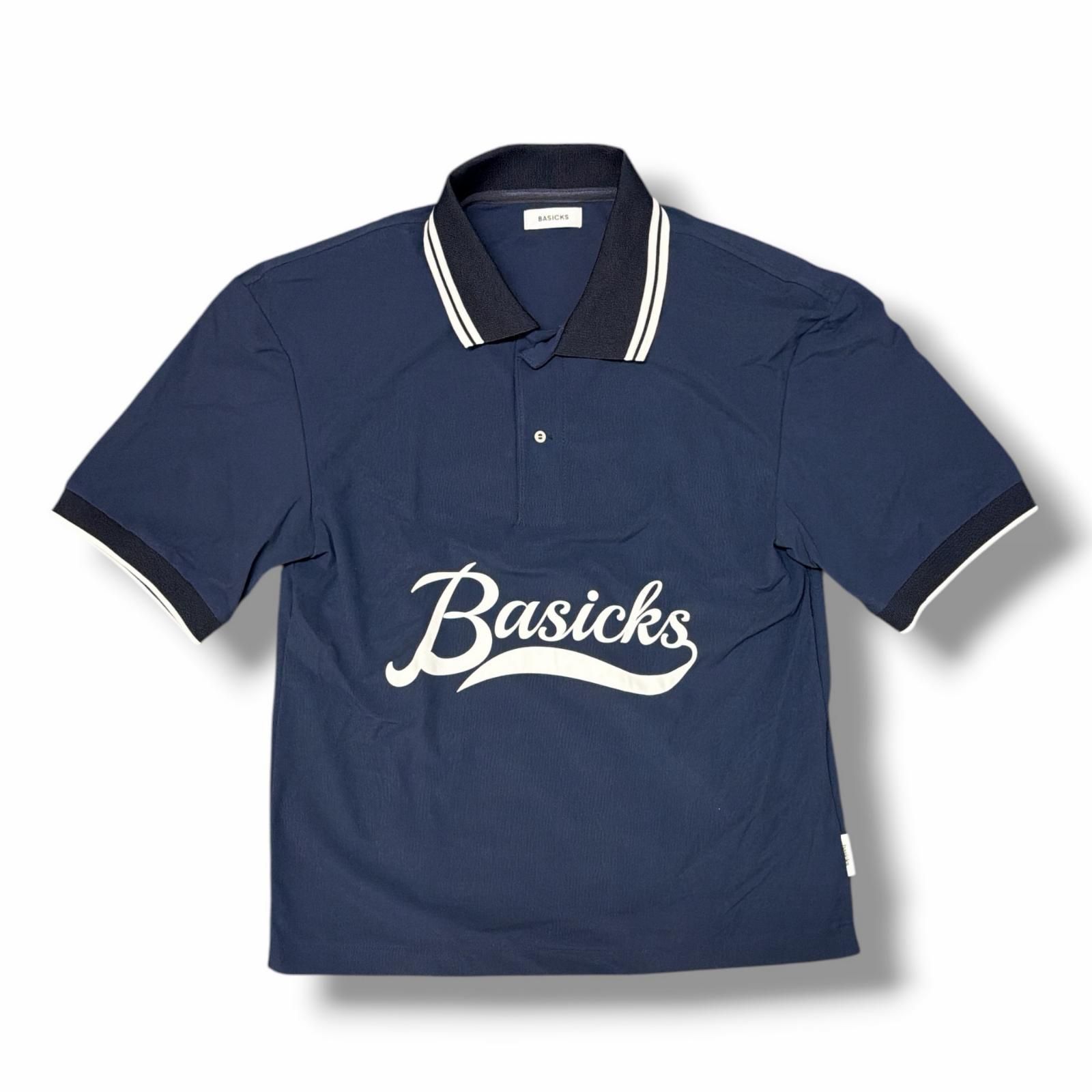 参考上代24200円 未使用 BASICKS Stadium Polo Shirt スタジアムポロシャツ ベイシックス S3.5-0512-BK ネイビー M （4624M）