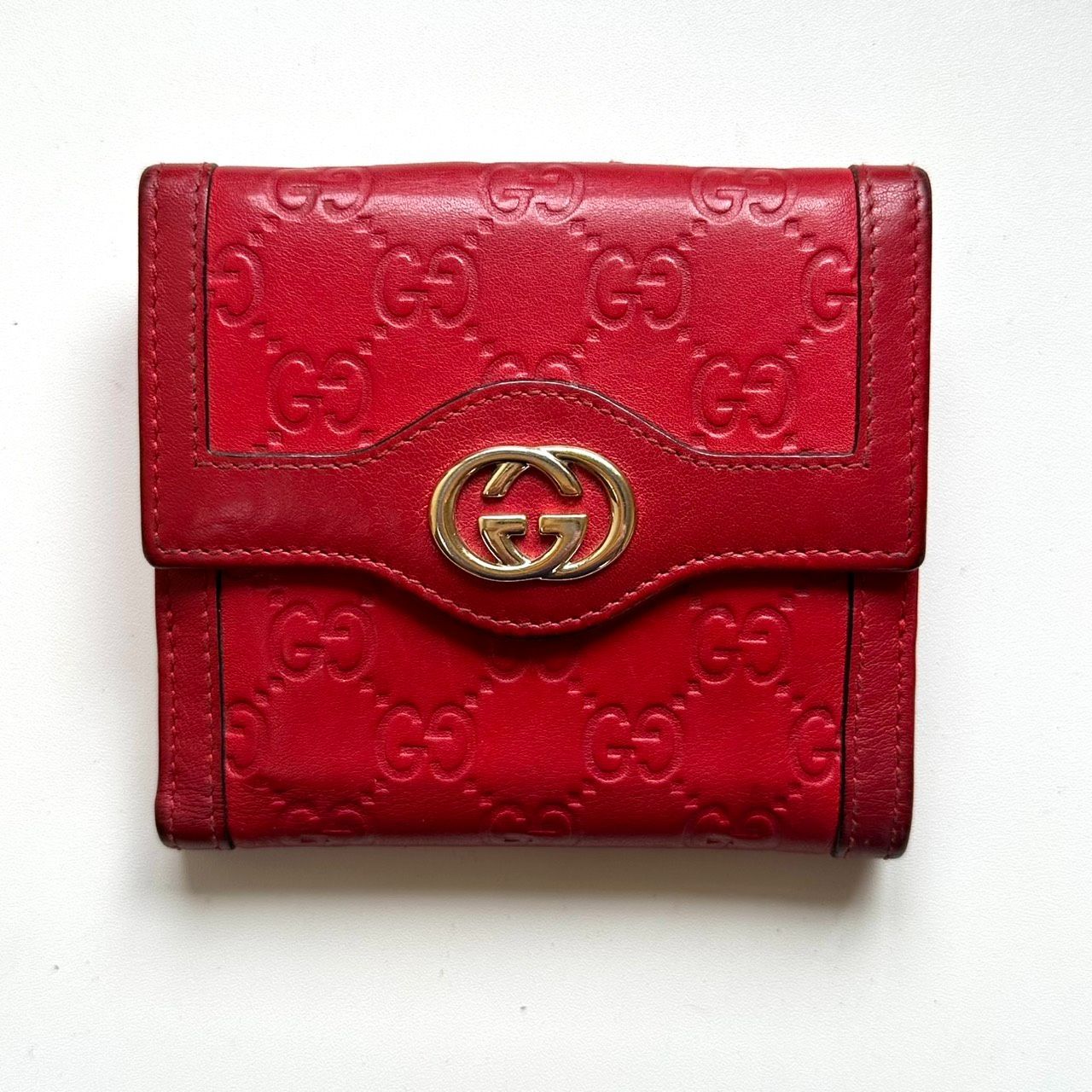 グッチ GUCCI 二つ折り財布 インターロッキングG レッド - メルカリ