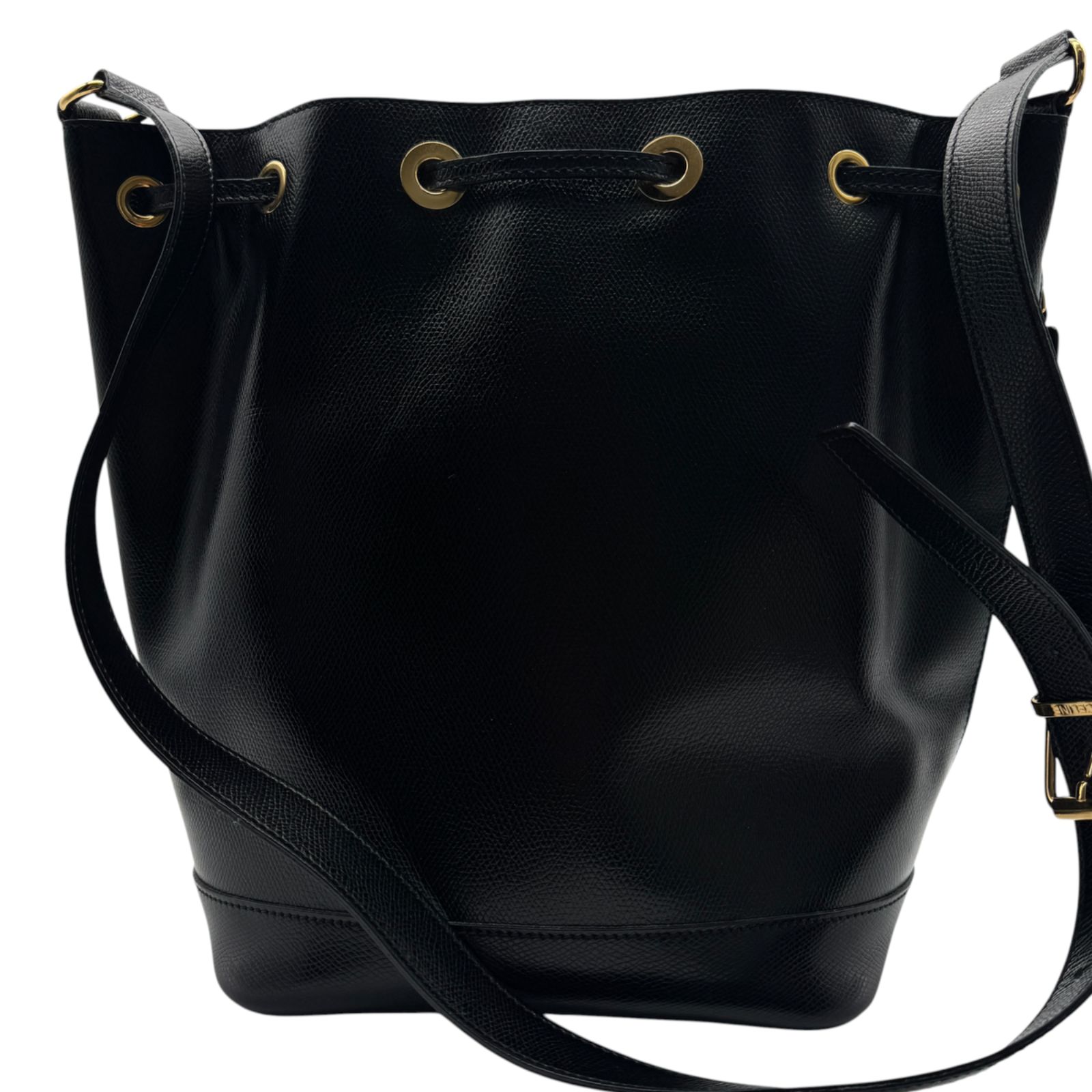 極美品 CELINE セリーヌ 巾着ショルダーバッグ 斜め掛け レザー シボ革 