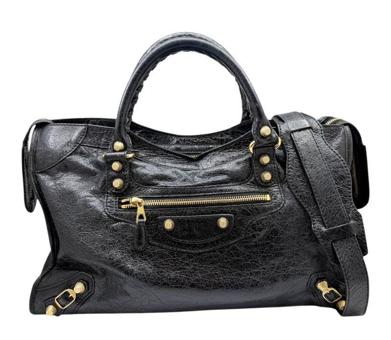 【中古】BALENCIAGA バレンシアガ　ジャイアントシティ 281770 2WAYバッグ ブラック レザー　ハンドバッグ ショルダーバッグ 肩掛け 黒 ゴールド金具 レディース 【ブランドギャラリー東心斎橋店】