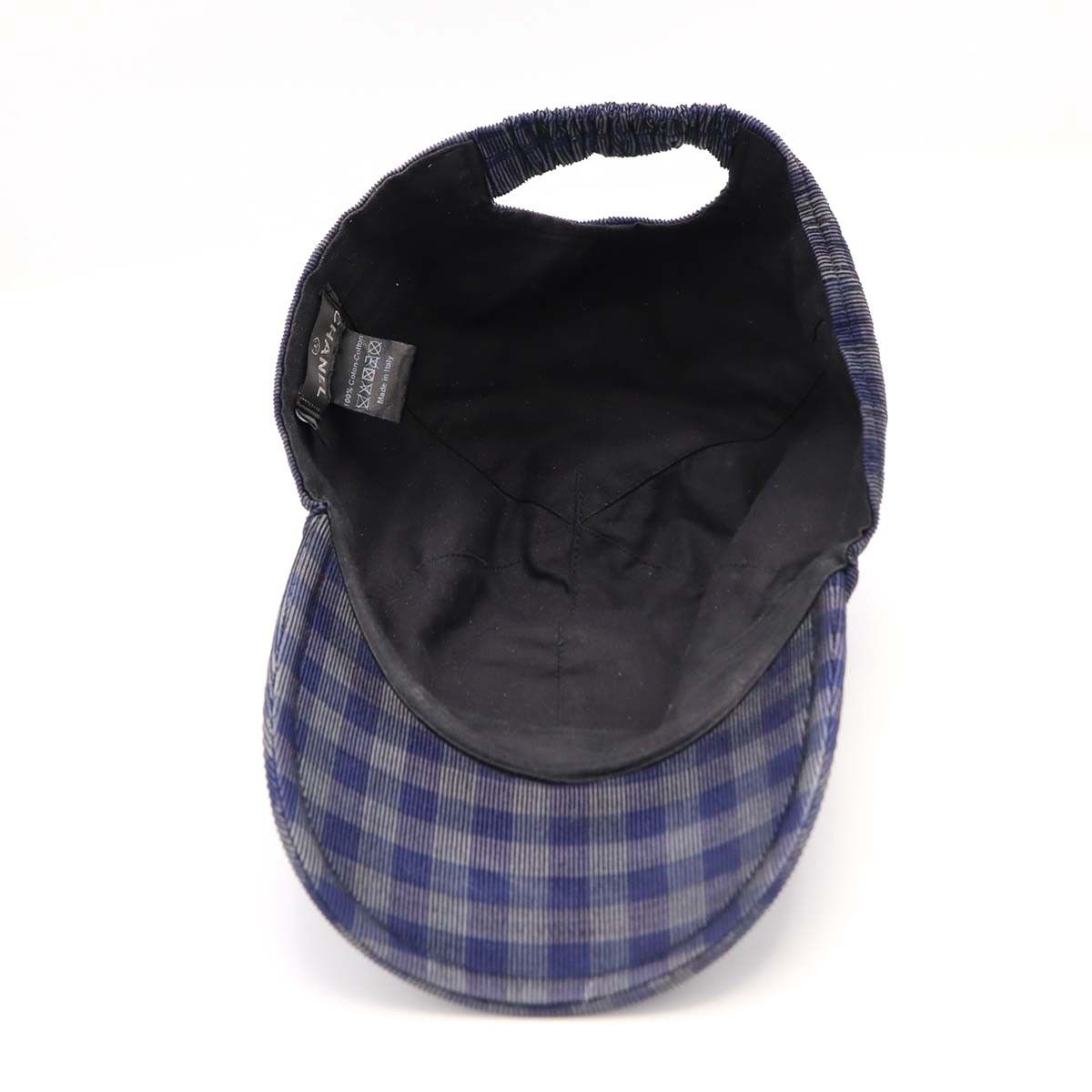 CHANEL チェック柄 キャップ CHANEL シャネル キャップ 帽子 ココマーク チェック柄 ネイビー M
