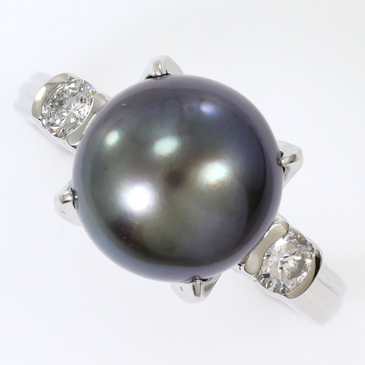 PT900/プラチナ リング・指輪 13号 黒蝶真珠 ダイヤモンド 0.24ct カード鑑別書 総重量約7.1g