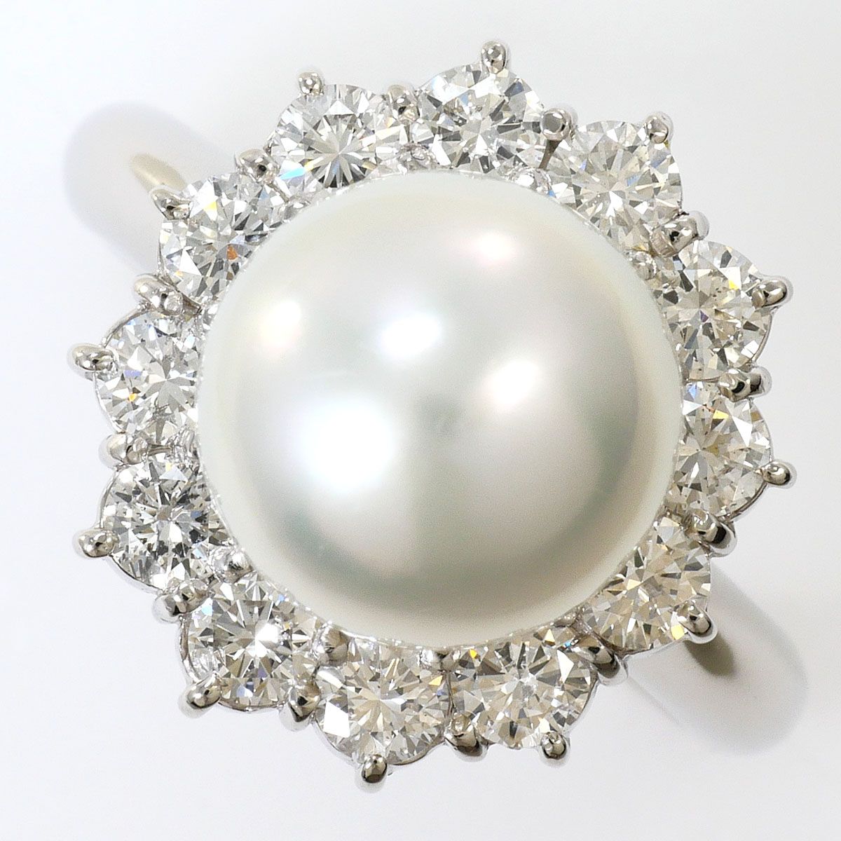 PT900/プラチナ リング・指輪 14号 南洋真珠 ダイヤモンド 1.18ct カード鑑別書 総重量約11.3g