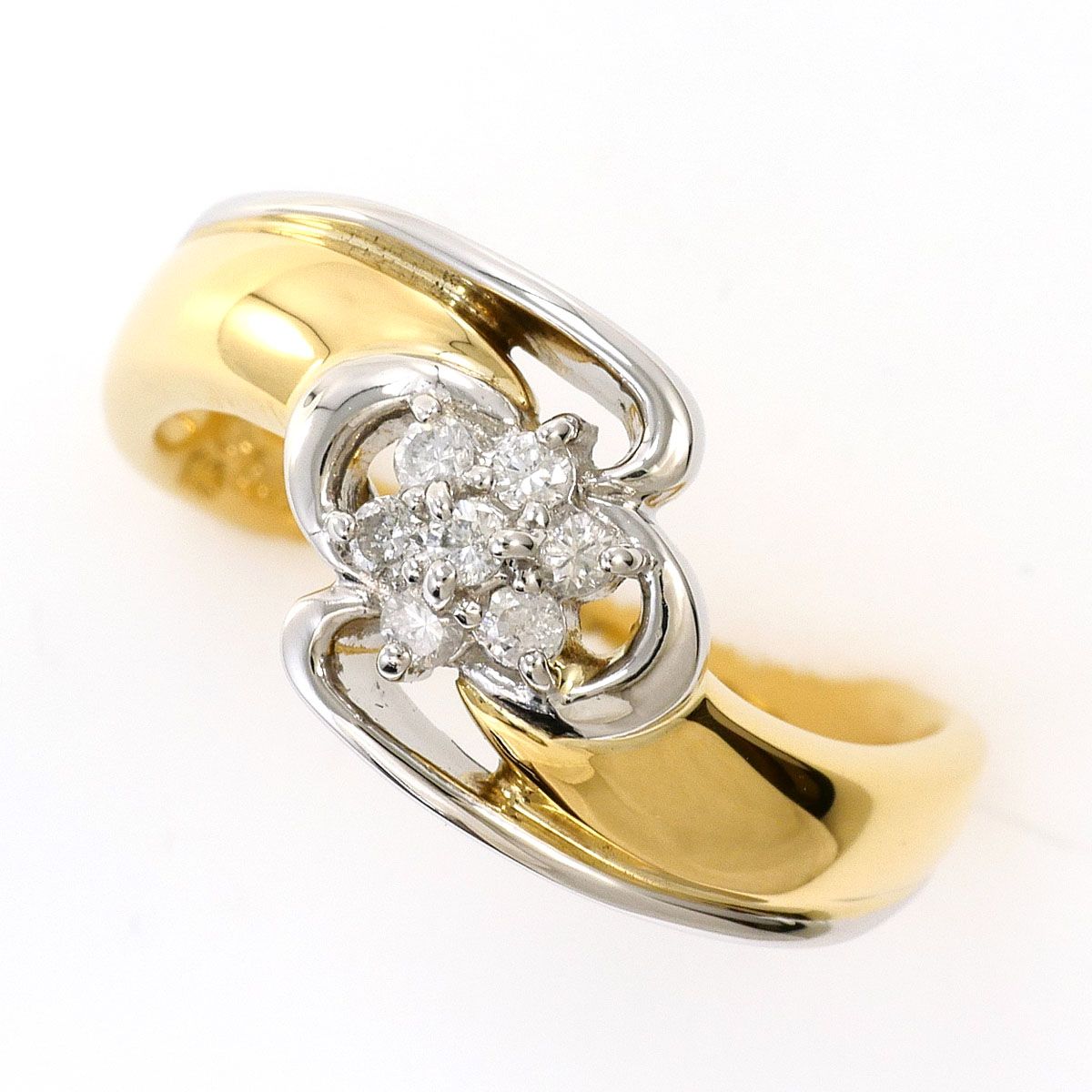 PT850/プラチナ K18YG リング・指輪 9.5号 ダイヤモンド 0.11ct 鑑別書 総重量約5.3g