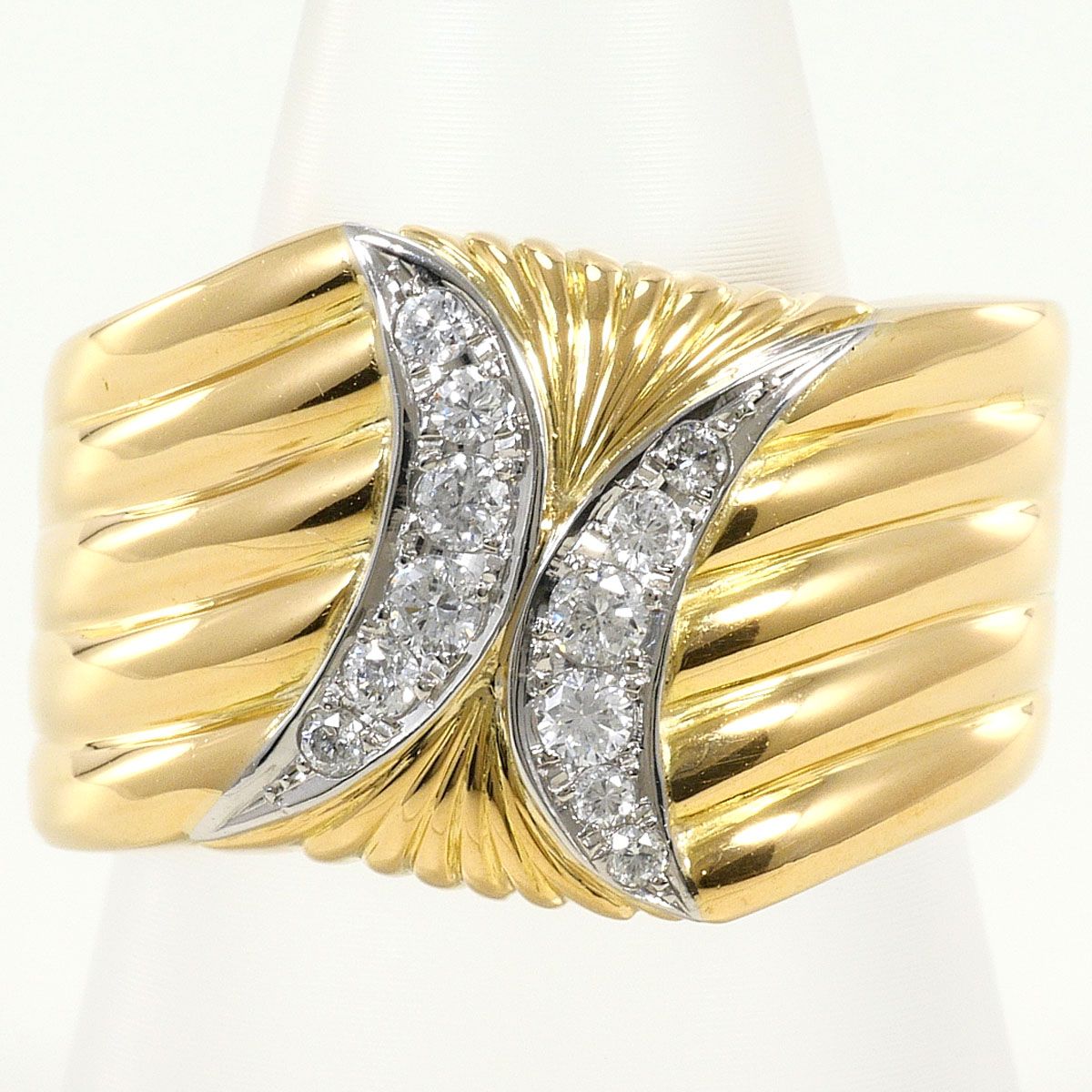 PT900/プラチナ K18YG リング・指輪 14号 ダイヤモンド 0.24ct 鑑別書 総重量約16.0g