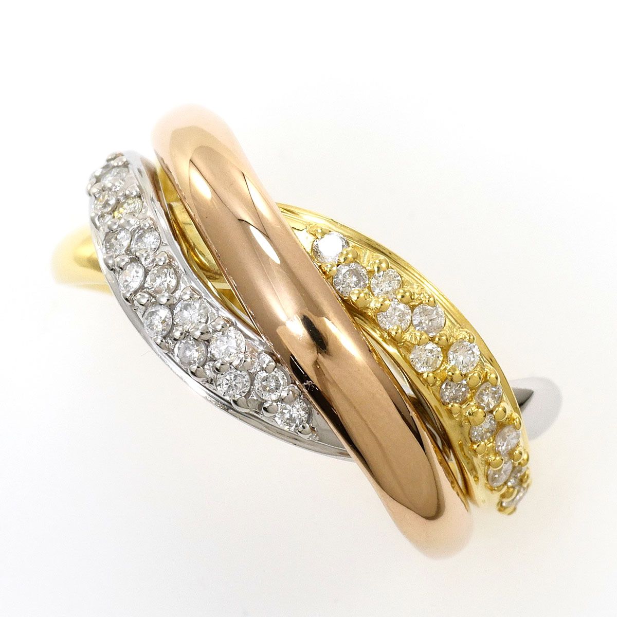 PT900/プラチナ K18YGPG リング・指輪 12号 ダイヤモンド 0.30ct 鑑別書 総重量約6.4g