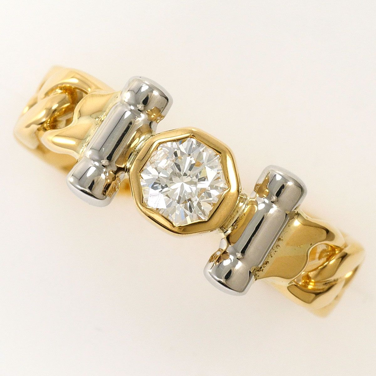 PT900/プラチナ K18YG リング・指輪 8.5号 ダイヤモンド 0.313ct 鑑別書 総重量約3.6g