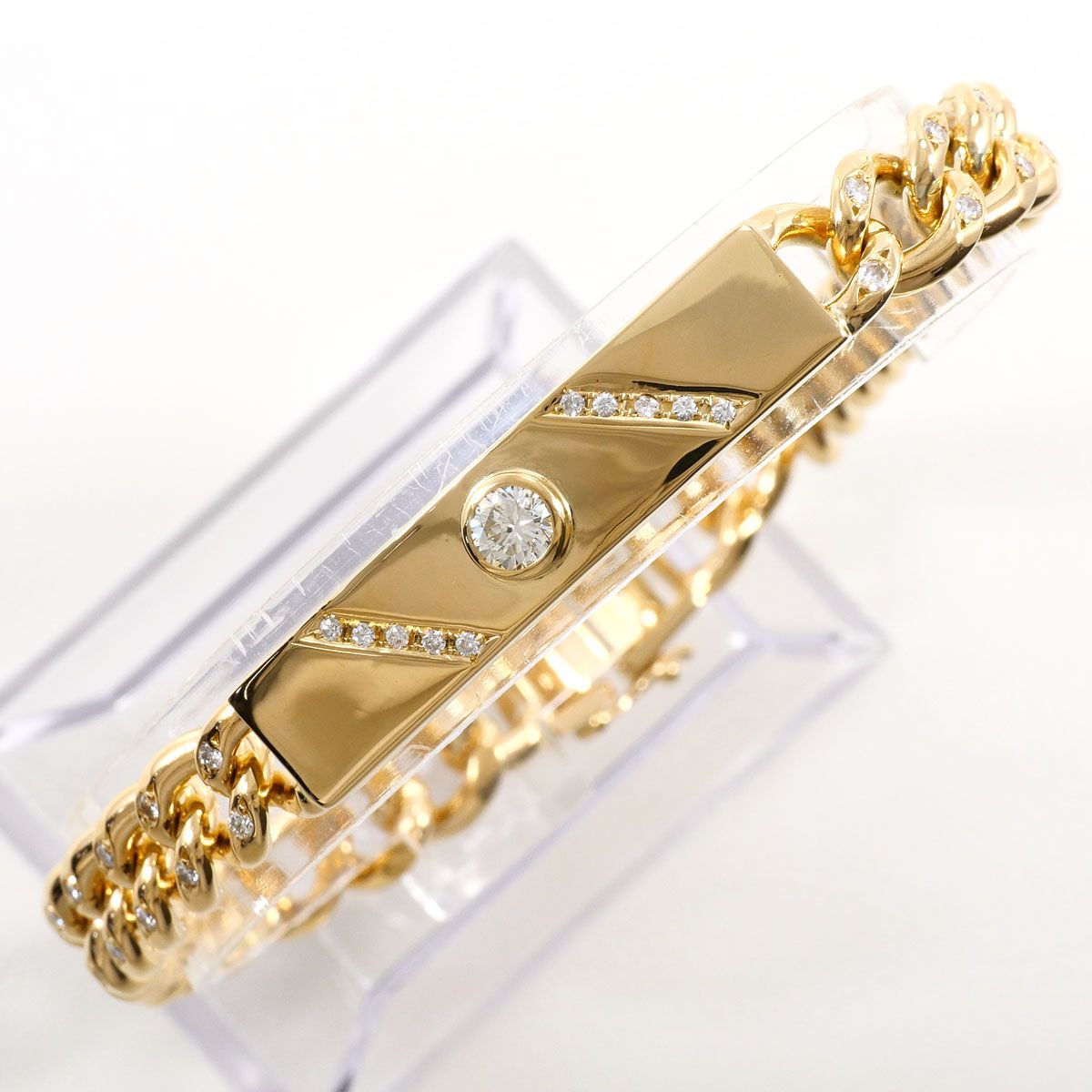 K18YG ブレスレット ダイヤモンド 0.50ct ダイヤモンド 0.11ct 鑑別書 総重量約70.8g 約26cm