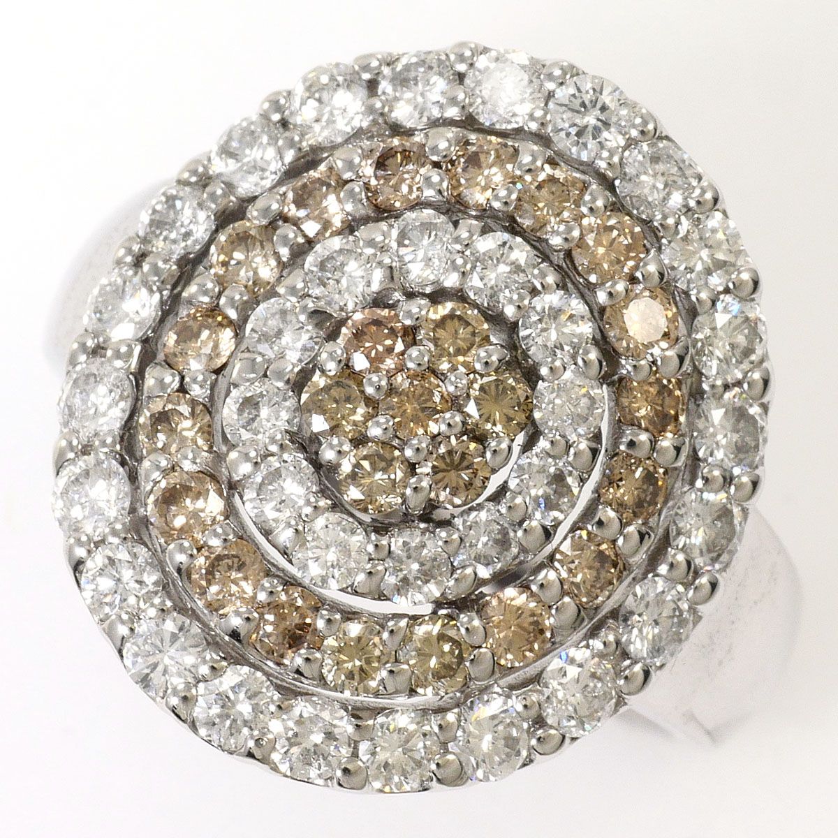 K18WG リング・指輪 12号 ブラウンダイヤモンド ダイヤモンド 1.70ct カード鑑別書 総重量約8.9g