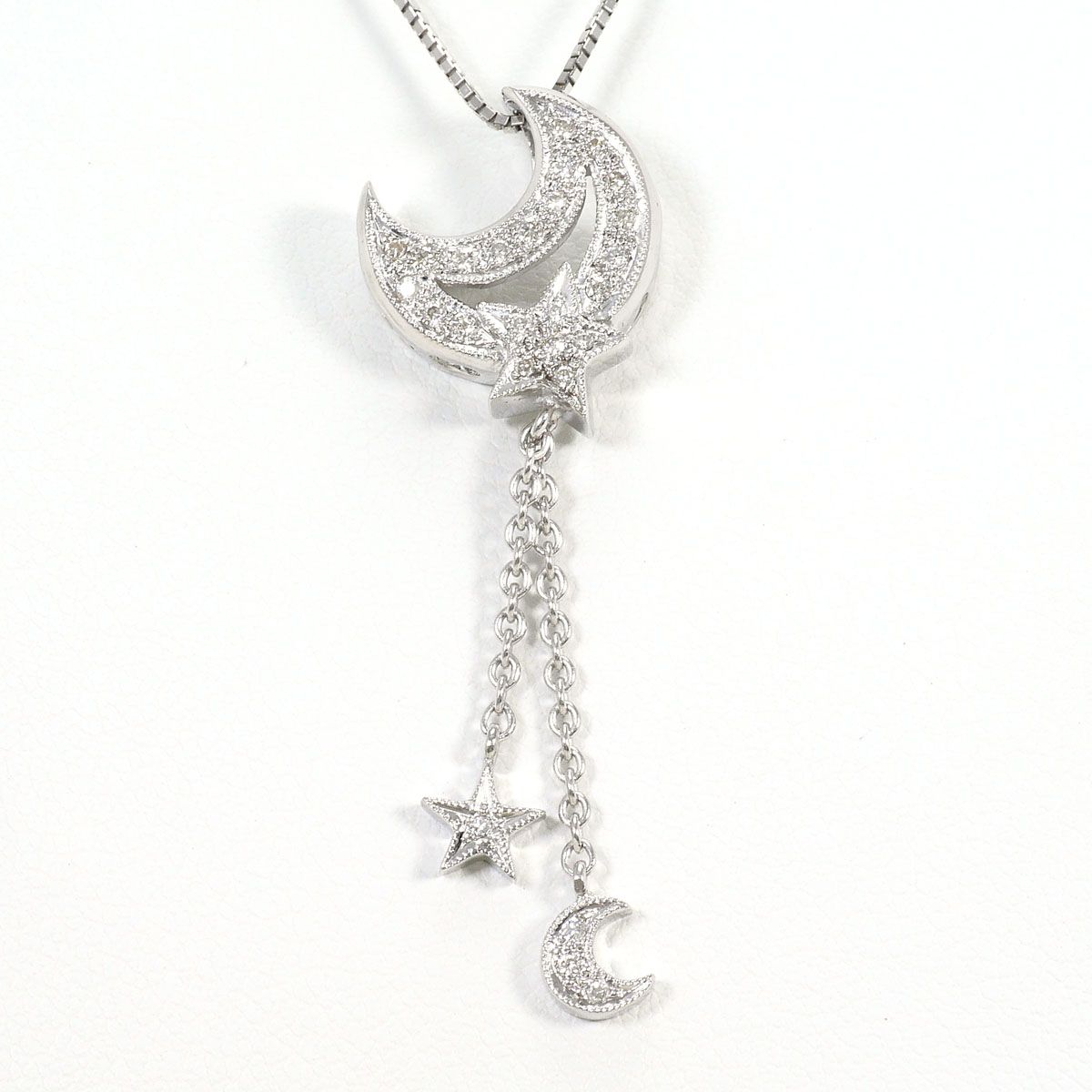 K18WG ネックレス ダイヤモンド 0.16ct 鑑別書 総重量約6.8g 約45cm