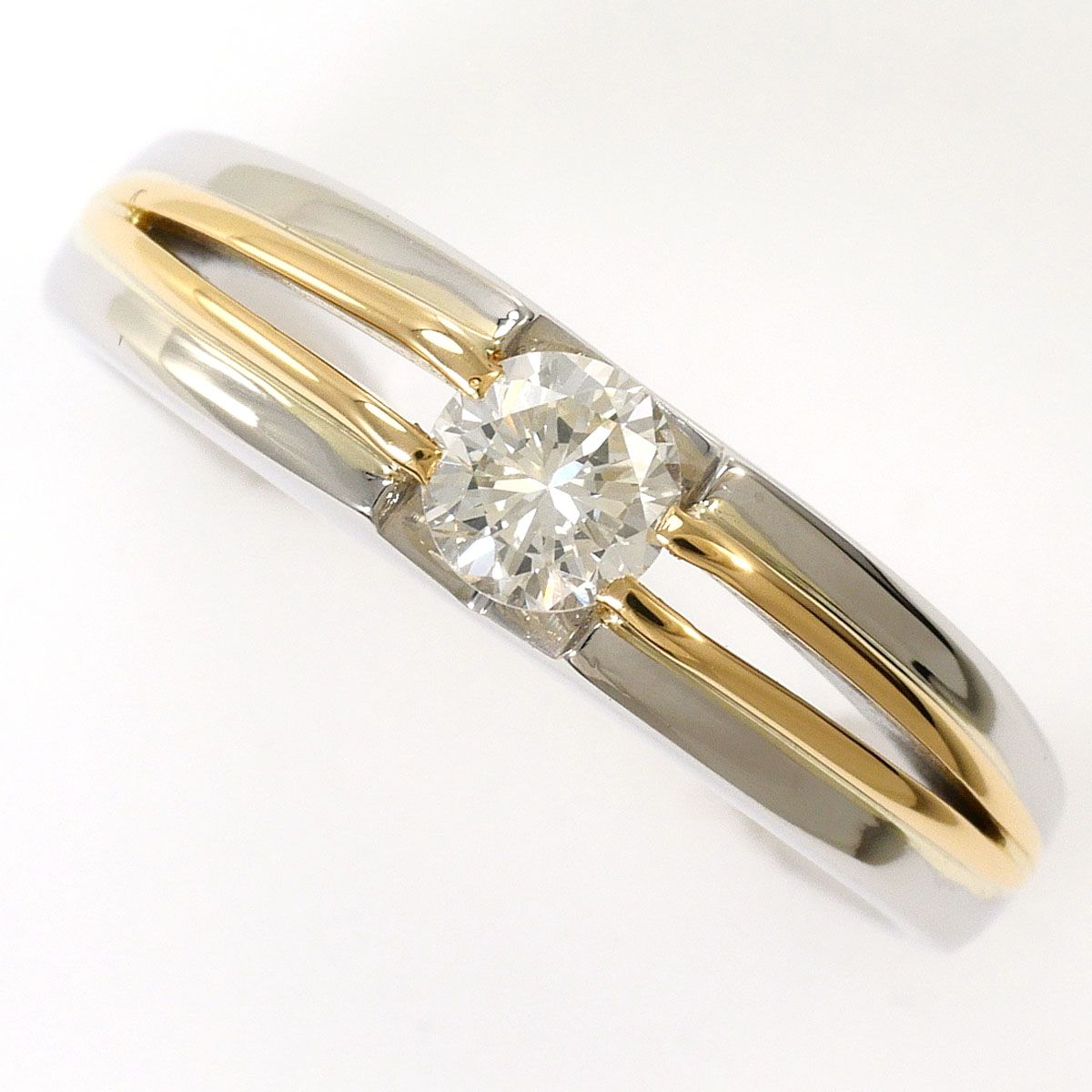 PT900/プラチナ K18YG リング・指輪 10.5号 ダイヤモンド 0.30ct 鑑別書 総重量約6.5g