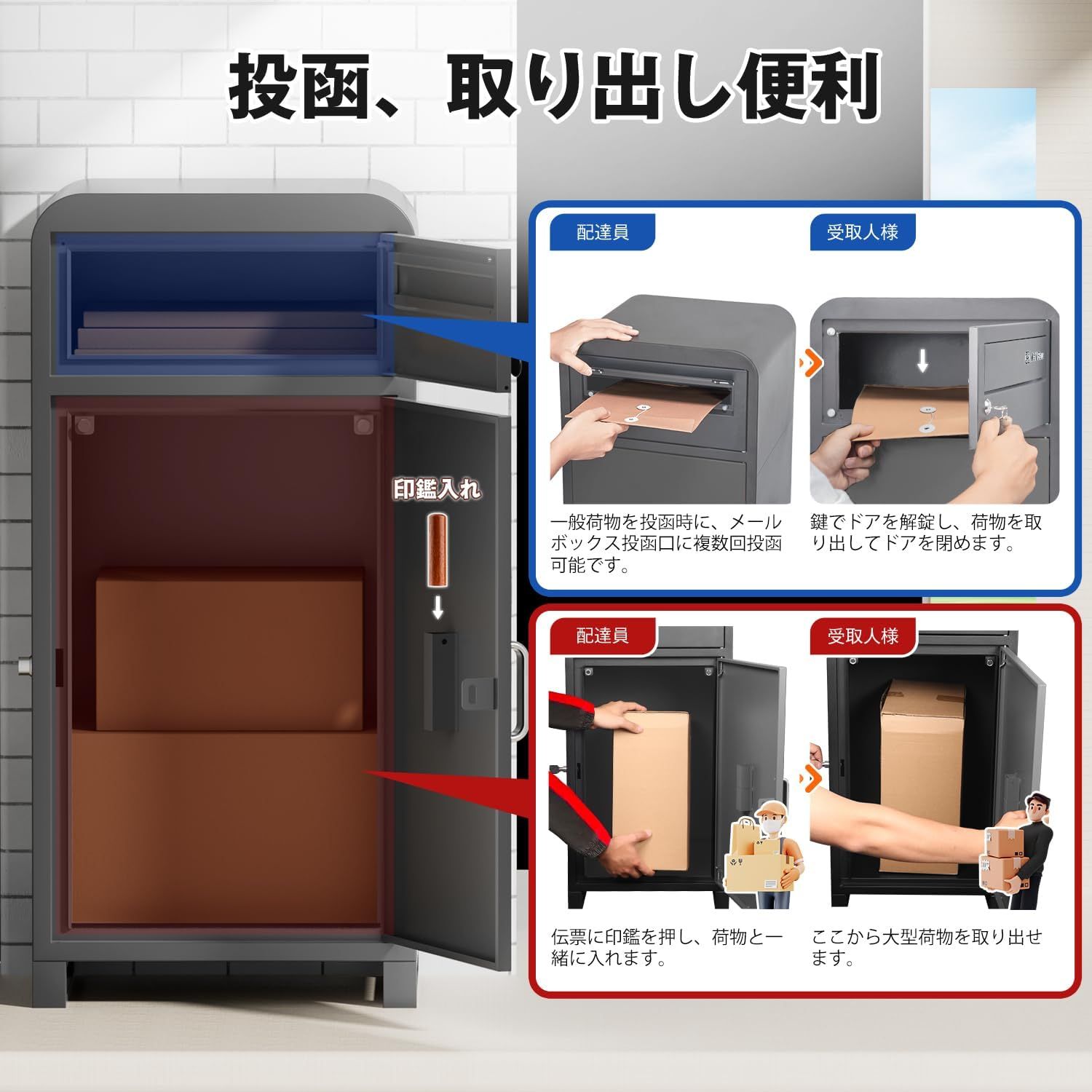 開封済・未使用品】宅配ボックス 複数投函可能/ポスト一体型/大容量 