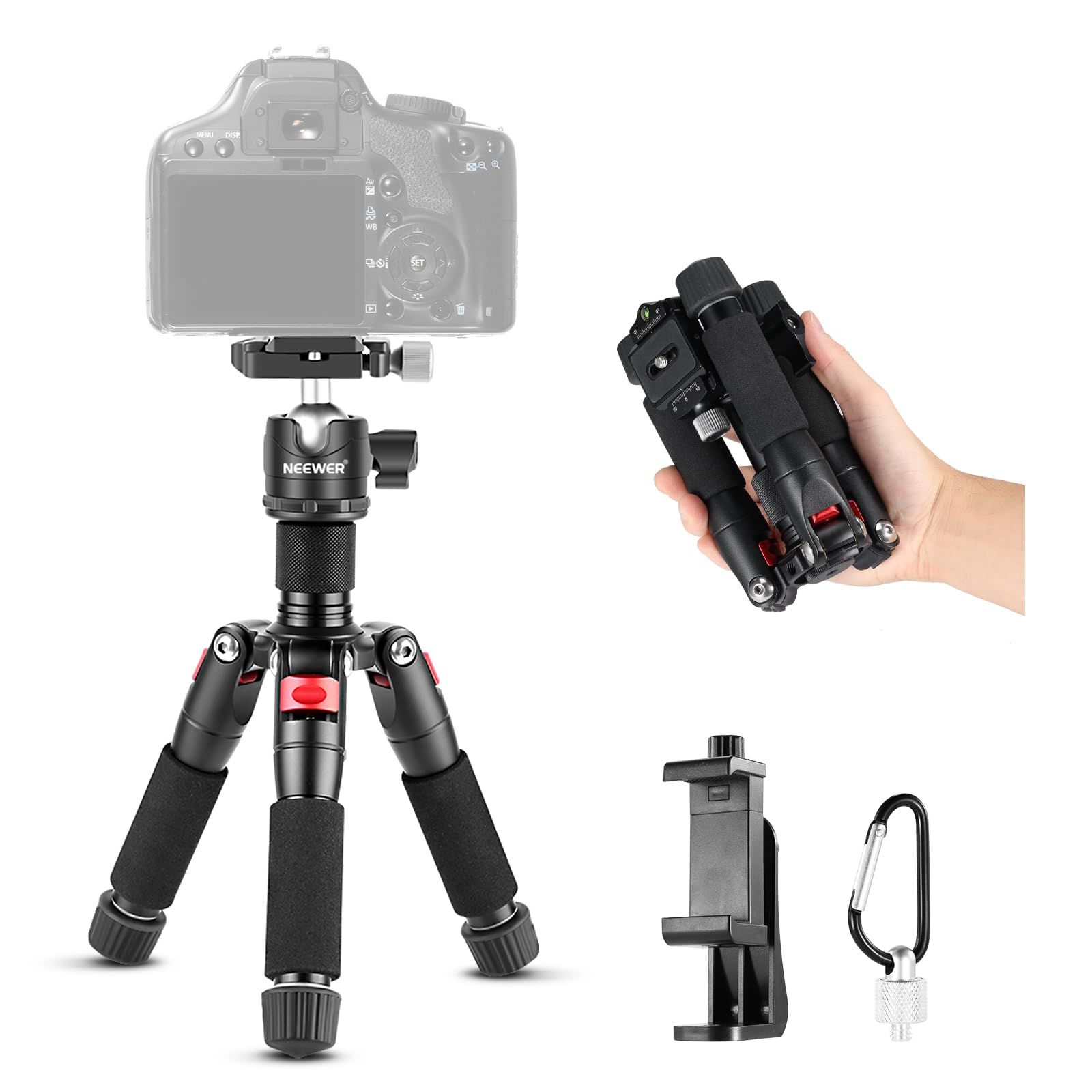 【新品】NEEWER ミニ三脚 卓上三脚 スマホホルダー/360°ボールヘッド/1/4