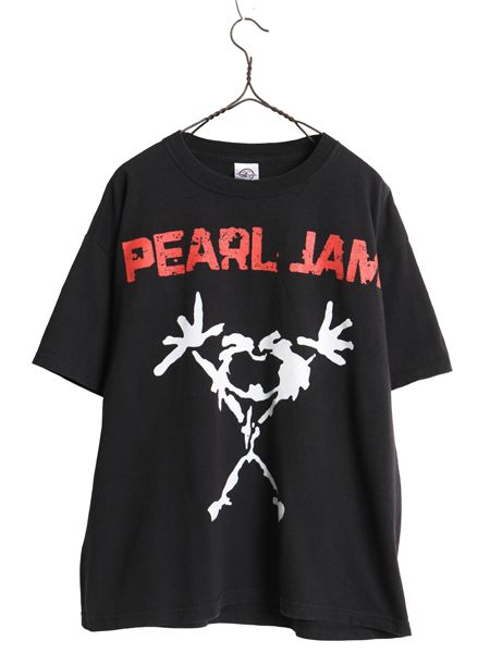 00s ★ パールジャム ツアー イラスト プリント Tシャツ メンズ L / 古着 オールド 当時物 バンド ロック グランジ キャラクター ブラック