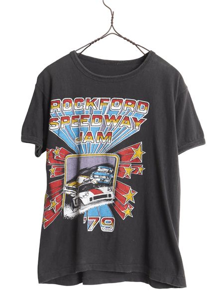 70s パキ綿 ★ ロック フェス イラスト プリント Tシャツ メンズ S レディース M 程 古着 ヴィンテージ 当時物 バンド シングルステッチ 黒