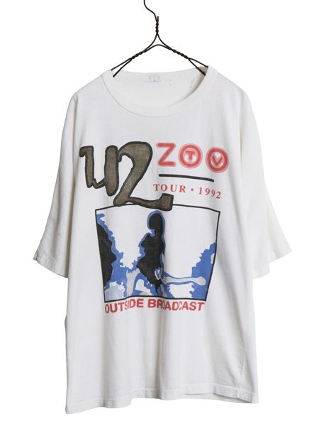 90s ★ U2 ZOO TV ツアー イラスト プリント Tシャツ メンズ XL 程 古着 オールド 当時物 オフィシャル バンド ロック 白 シングルステッチ