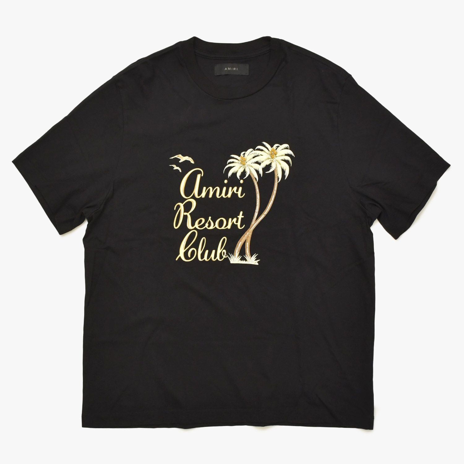 新品同様 AMIRI アミリ 半袖Tシャツ AMJYTE1055 サイズXL パームツリー グリッター プリント コットン ブラック 中古 4a003419