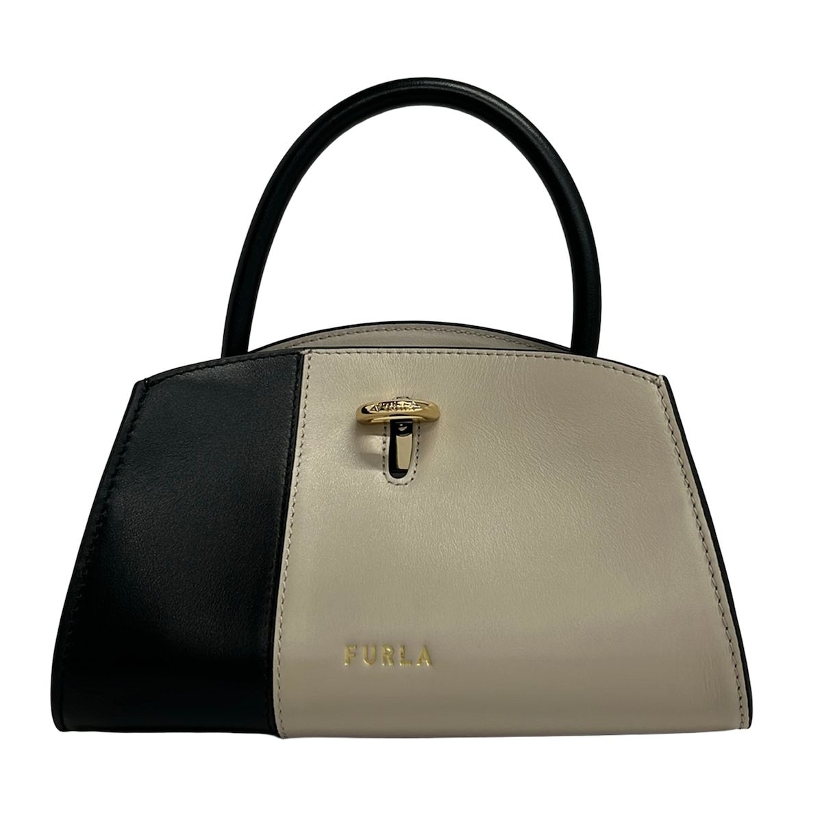 FURLA(フルラ) トートバッグ美品 ジェネシ ミニトート WB00869 BX2292 グレーベージュ×黒 レザー