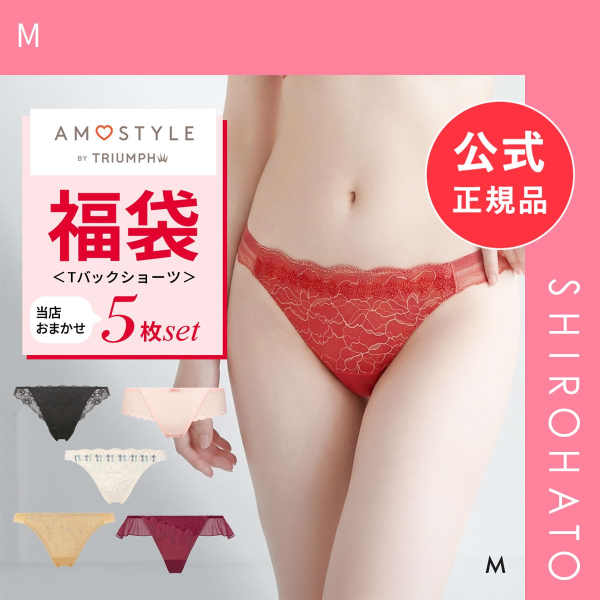 【新品】福袋 アモスタイル 5P ショーツ 5点セット タンガ ストリング Tバック インナー 下着 M AMOSTYLE(M)