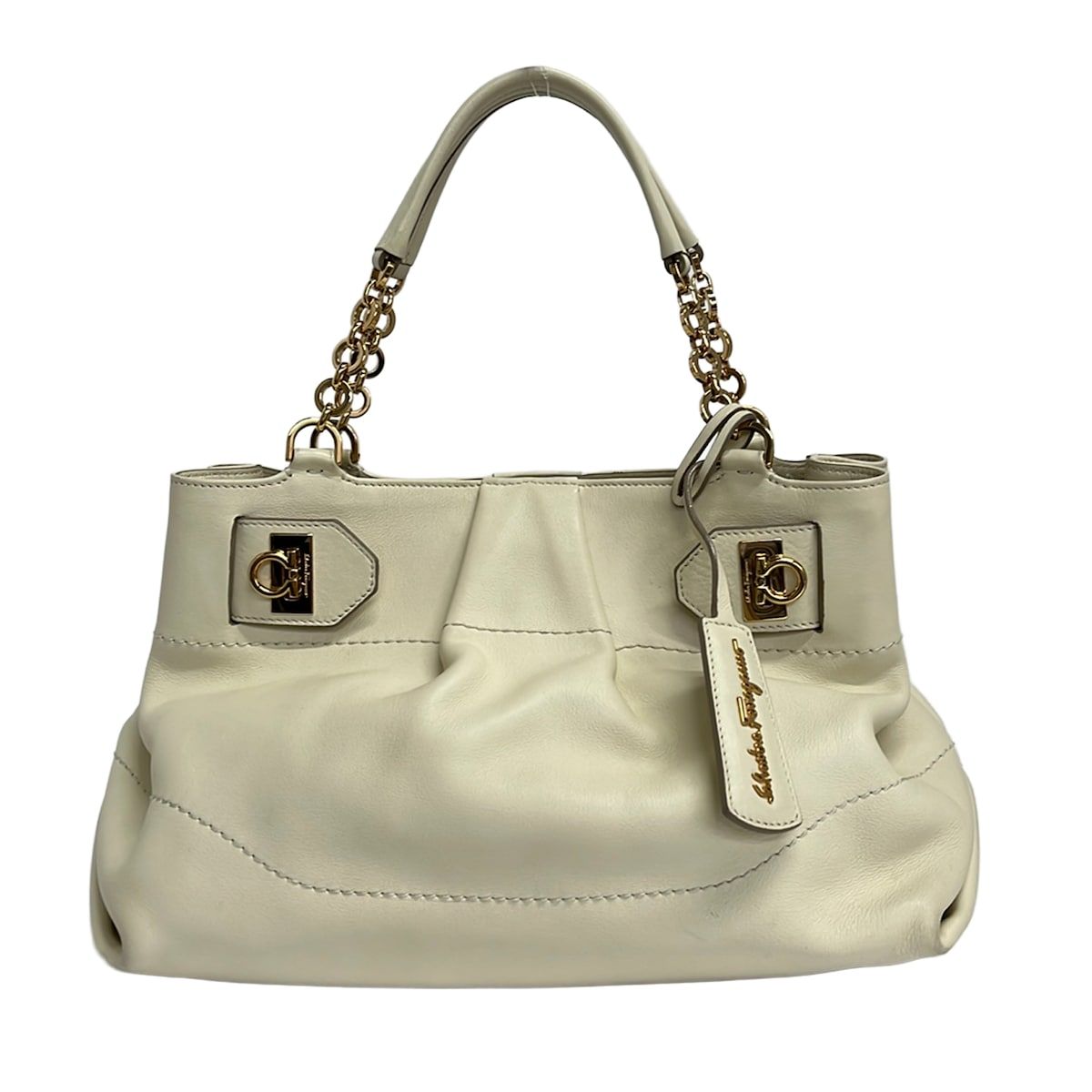FERRAGAMO/SalvatoreFerragamo(サルバトーレフェラガモ) トートバッグ ガンチーニ アイボリー チェーンハンドル レザー