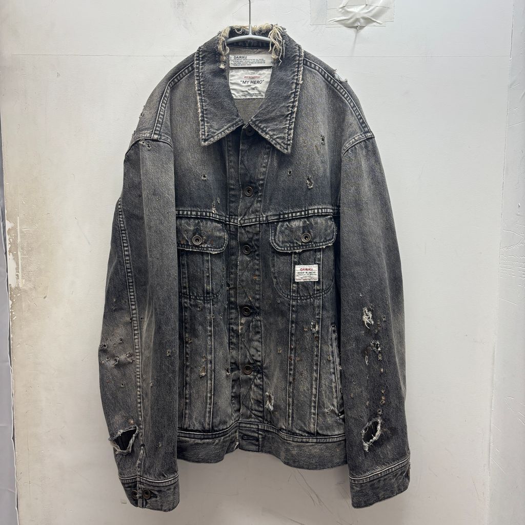 DAIRIKU ダイリク 24SS Damage Denim Jacket デニムジャケット 24SS D-2 グレー系 size:L【中目黒B06】