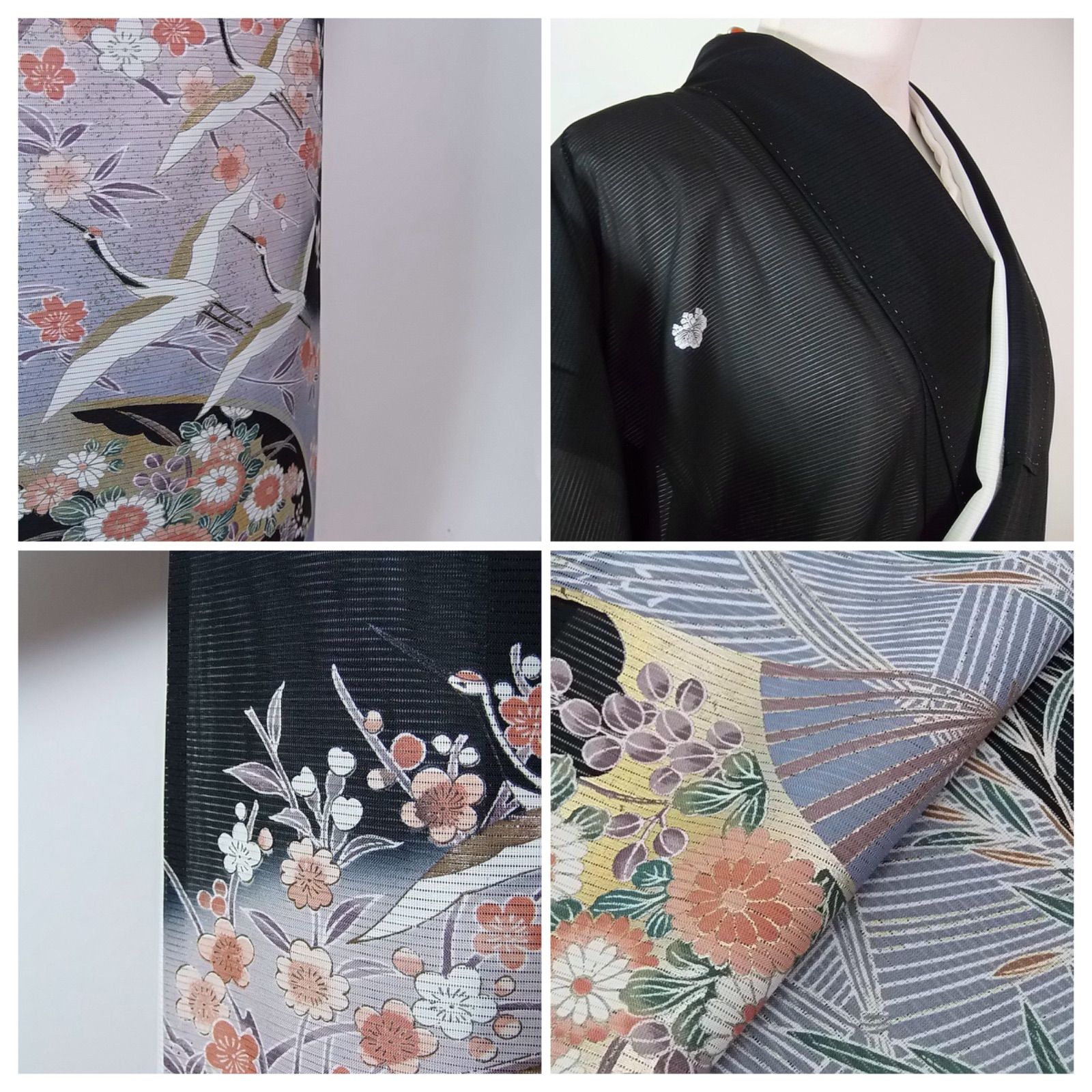 逸品 夏黒留袖 駒絽 洗える着物 花扇面文様 金彩 比翼・袖襦袢付 ③