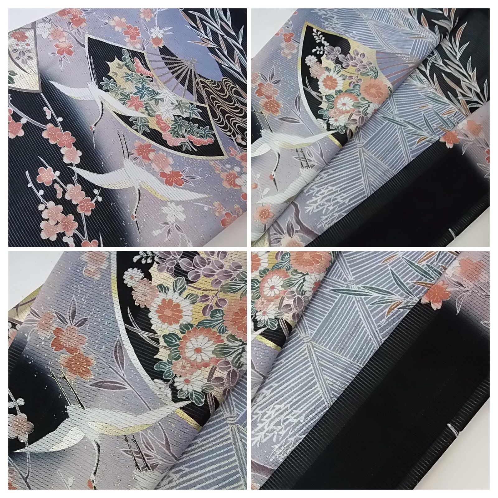 逸品 夏黒留袖 駒絽 洗える着物 花扇面文様 金彩 比翼・袖襦袢付 ③