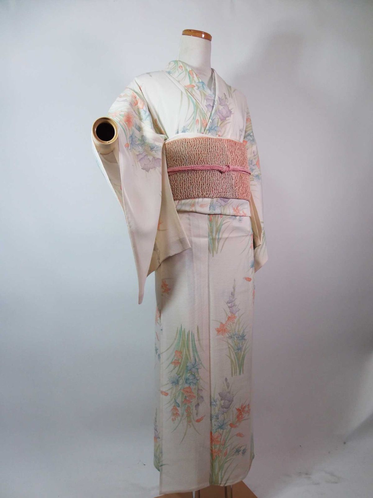 涼風に揺れる夏草花の優美 駒絽小紋 夏名古屋帯2点セット 正絹 薄 
