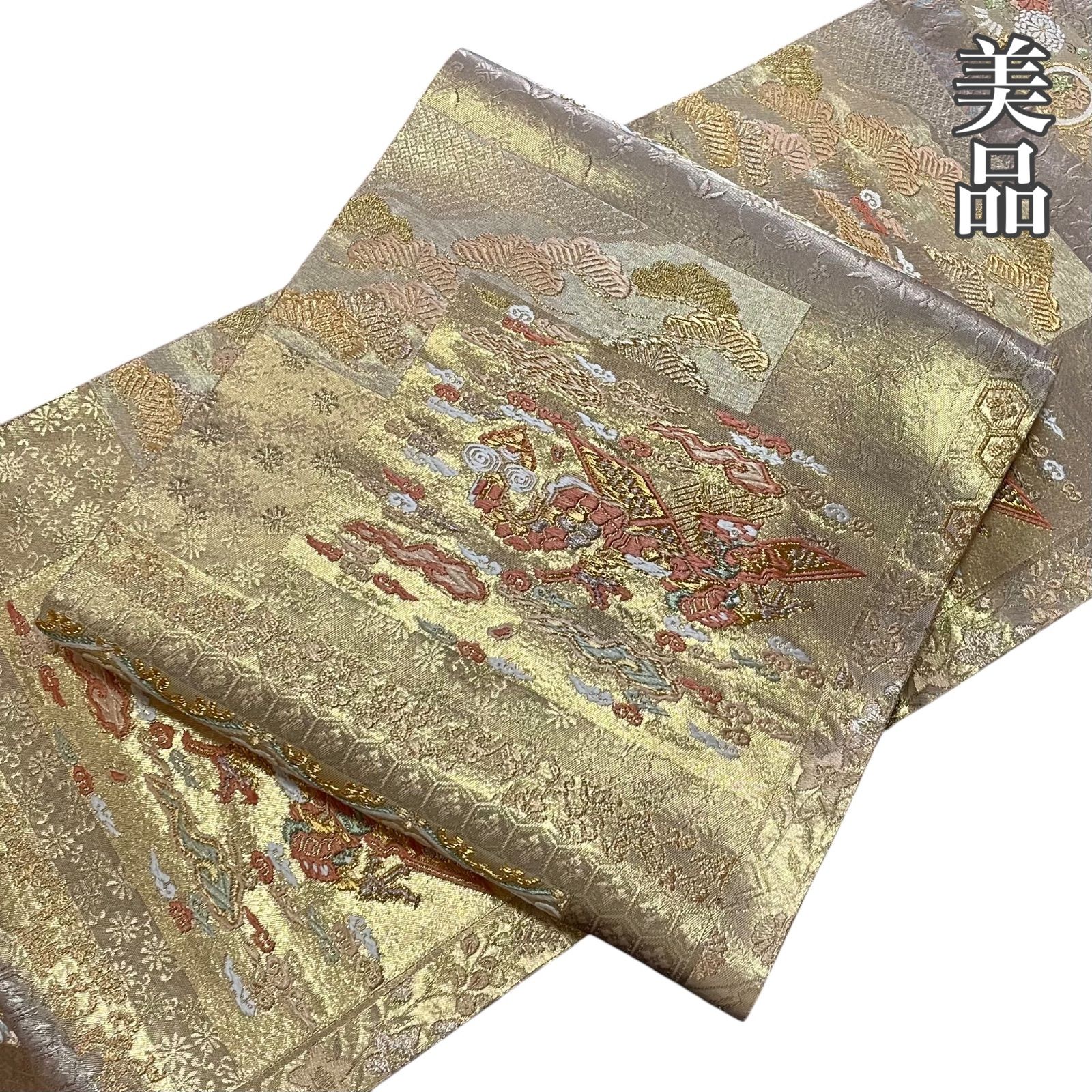 #J955 美品 袋帯 六通 西陣織 金糸 龍 華文 正絹 和装 和服 フォーマル帯