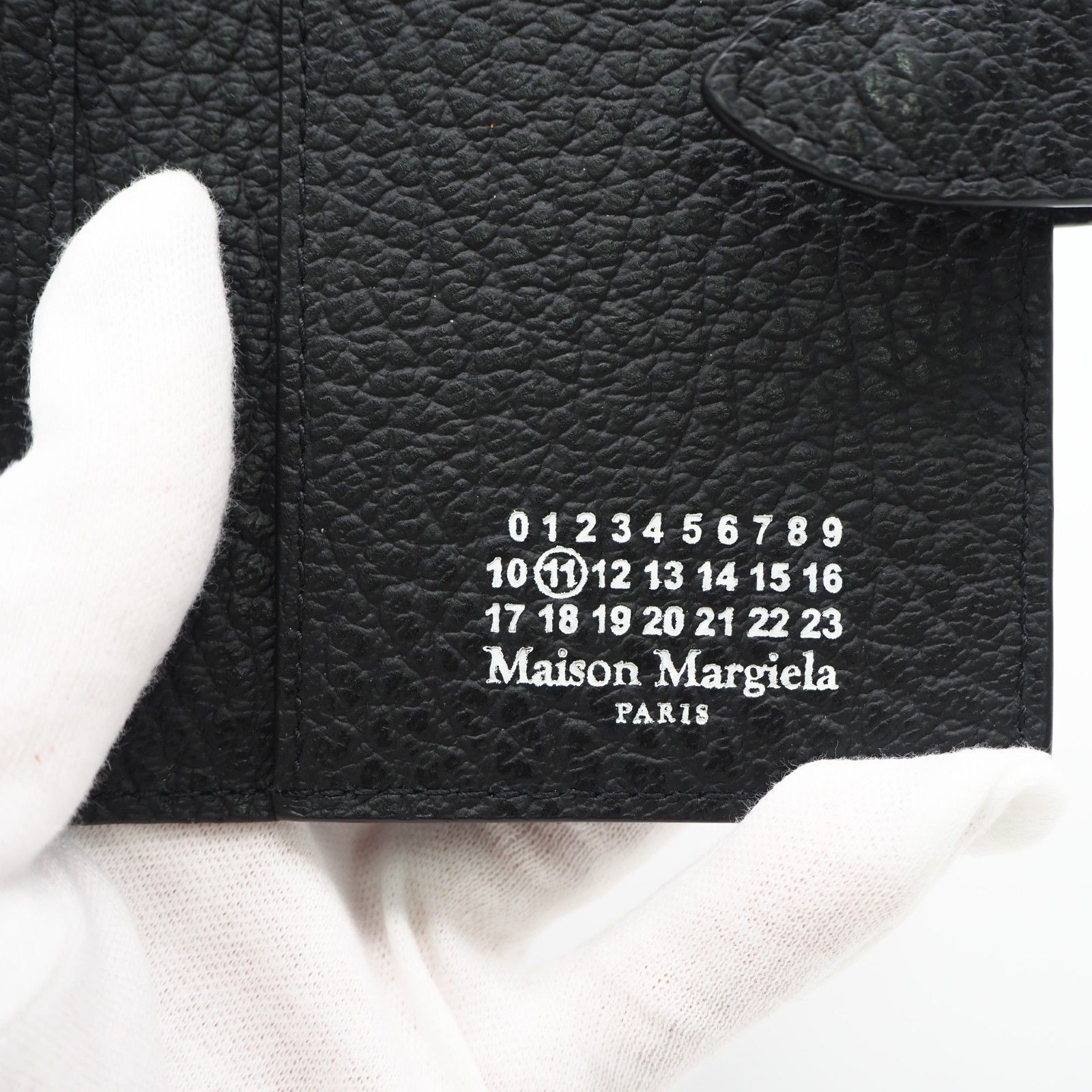 ★3日以内返品可★極美品 MAISON MARGIELA メゾンマルジェラ 4ステッチ ジップウォレット SA1VX0019 コインケース ブラック ホワイト カーフレザー メンズ