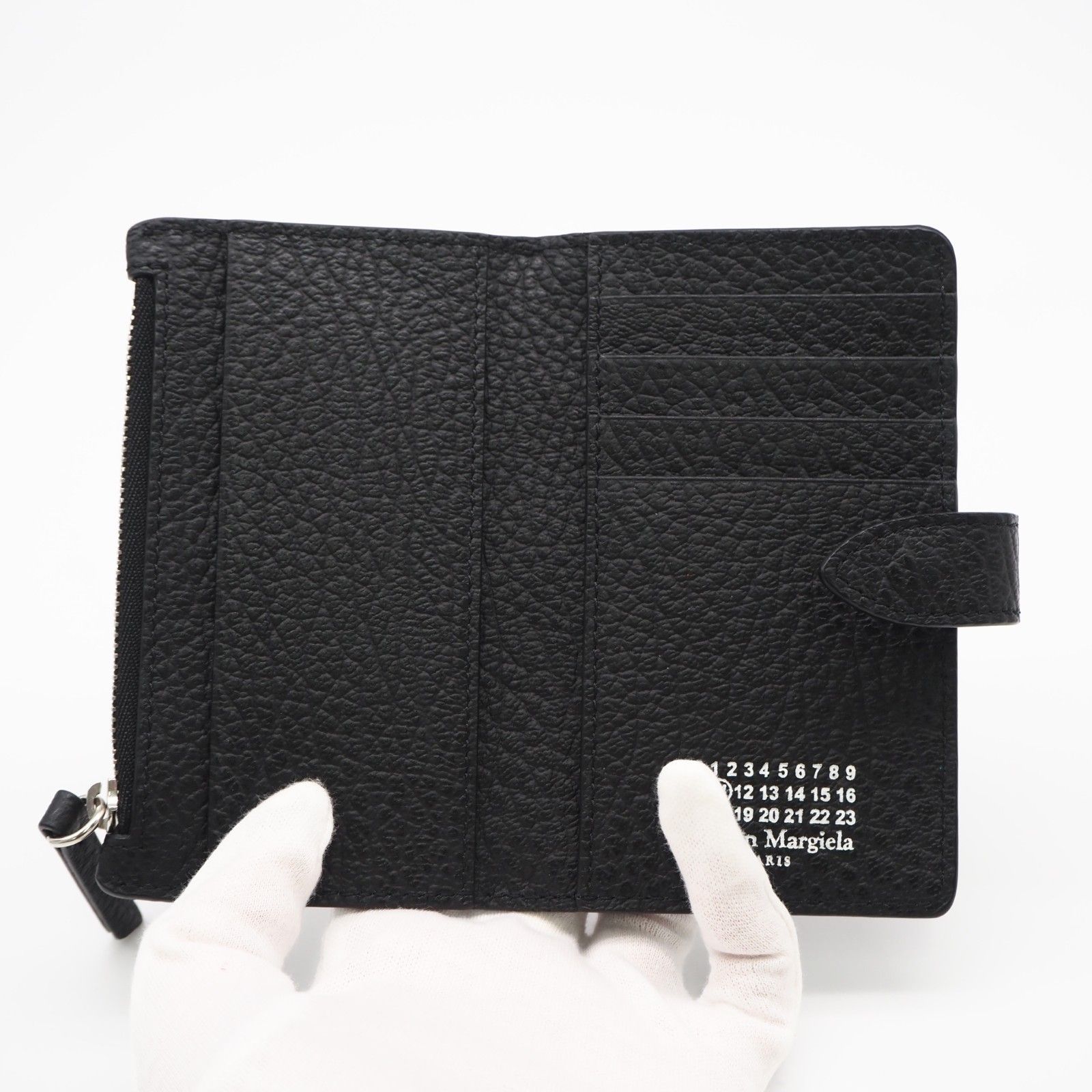 ★3日以内返品可★極美品 MAISON MARGIELA メゾンマルジェラ 4ステッチ ジップウォレット SA1VX0019 コインケース ブラック ホワイト カーフレザー メンズ