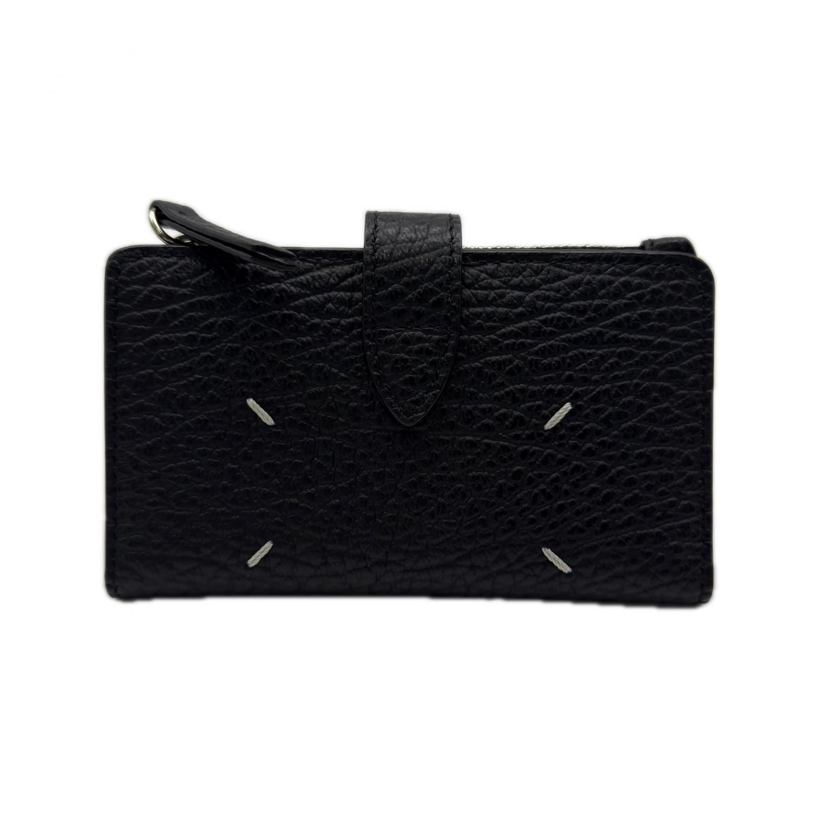 ★3日以内返品可★極美品 MAISON MARGIELA メゾンマルジェラ 4ステッチ ジップウォレット SA1VX0019 コインケース ブラック ホワイト カーフレザー メンズ