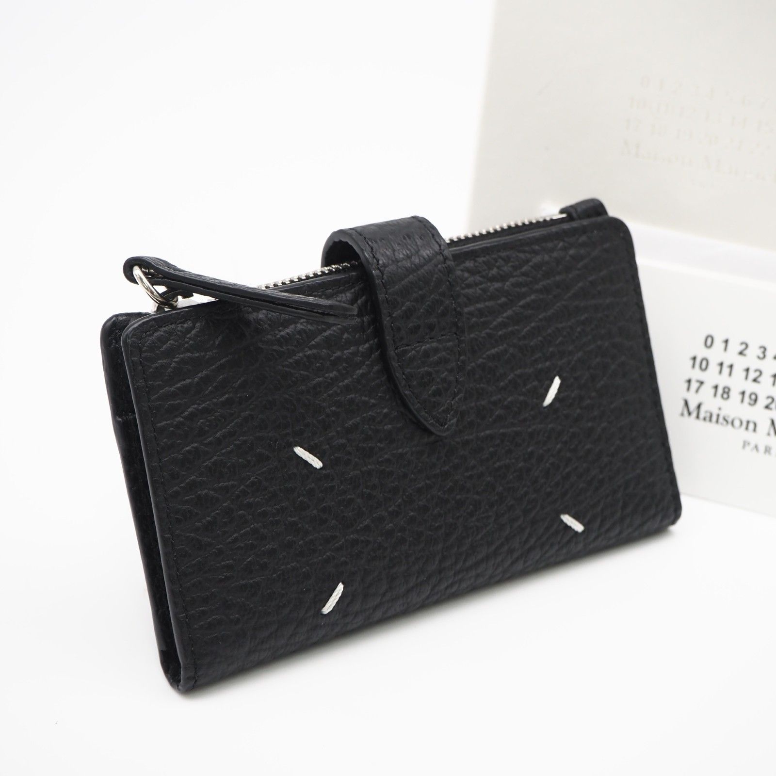 ★3日以内返品可★極美品 MAISON MARGIELA メゾンマルジェラ 4ステッチ ジップウォレット SA1VX0019 コインケース ブラック ホワイト カーフレザー メンズ