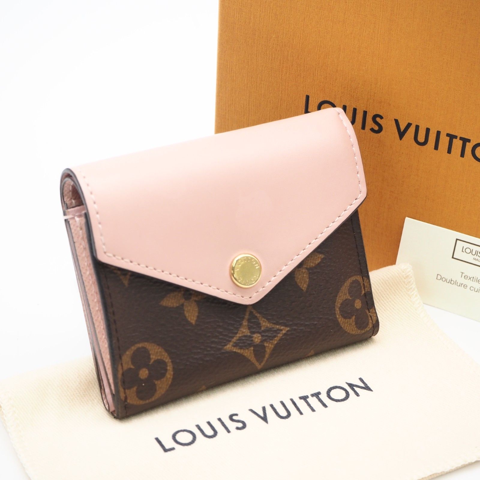 ★3日以内返品可★ LOUIS VUITTON ルイ・ヴィトン モノグラム ポルトフォイユゾエ ローズバレリーヌ M62933 三つ折り財布 ピンク ブラウン ベージュ コーティングキャンバス グレインレザー レディース