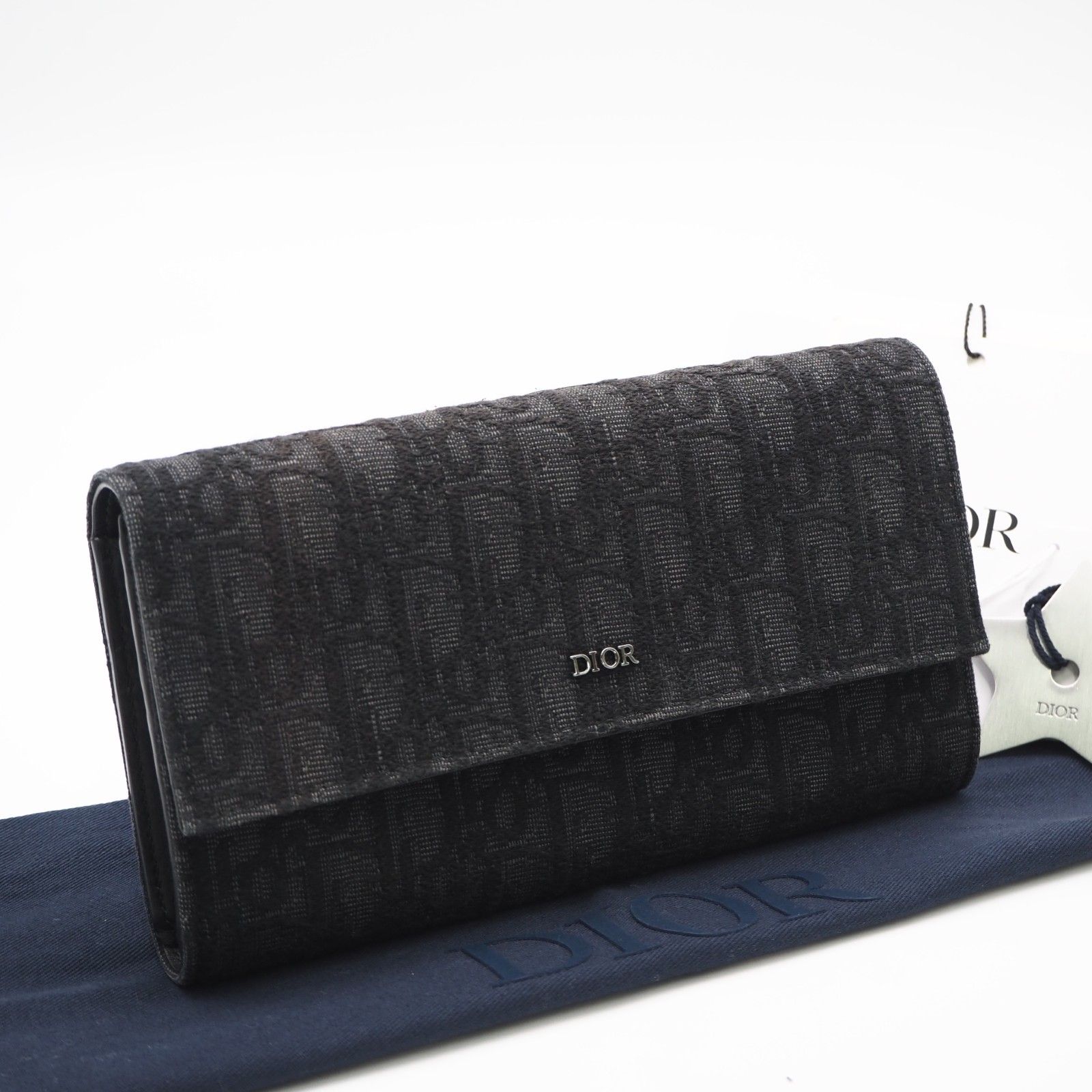 ★3日以内返品可★美品 Dior ディオール ディオール オブリーク ジャカード グレインドカーフスキン ロング フラップウォレット 2ESBC312YSE 長財布 ブラック グレー キャンバス レザー メンズ