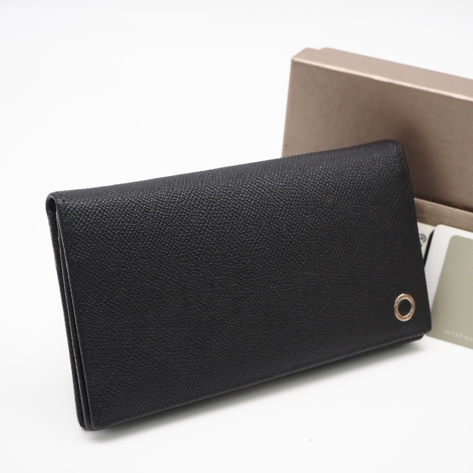 ★3日以内返品可★美品 BVLGARI ブルガリ ブルガリ ブルガリ マン 二つ折り長財布 30398 長財布 ブラック ブルー グレインレザー メンズ