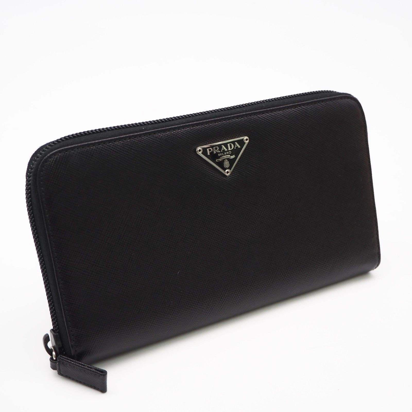 ★3日以内返品可★美品 PRADA プラダ サフィアーノ トライアングル ジップアラウンドウォレット M506A 長財布 ブラック サフィアーノ メンズ