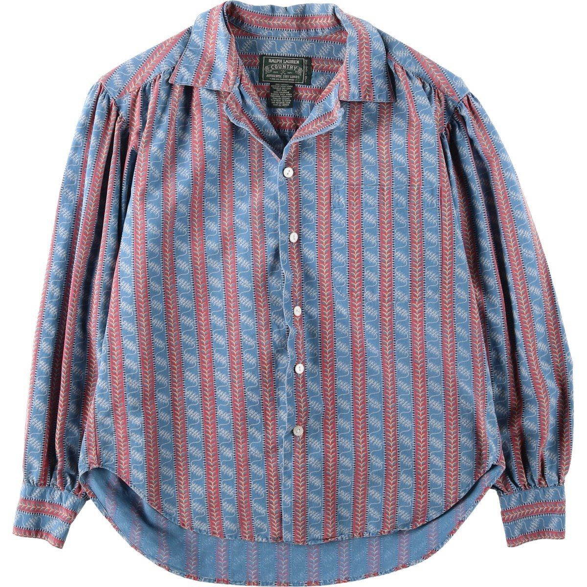 古着 80~90年代 ラルフローレン Ralph Lauren COUNTRY カントリー ストライプ柄 総柄 長袖 オープンカラーシャツ/eaa605069