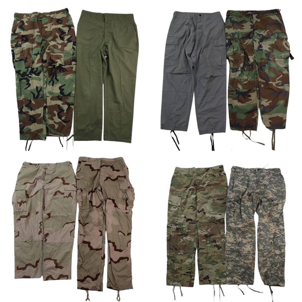 古着卸 まとめ売り 米軍実物・民間MIX ミリタリー ロングパンツ 8枚セット ( メンズ Ｌ ) ウッドランド デジカモ グレー 中古 古着 NF1001