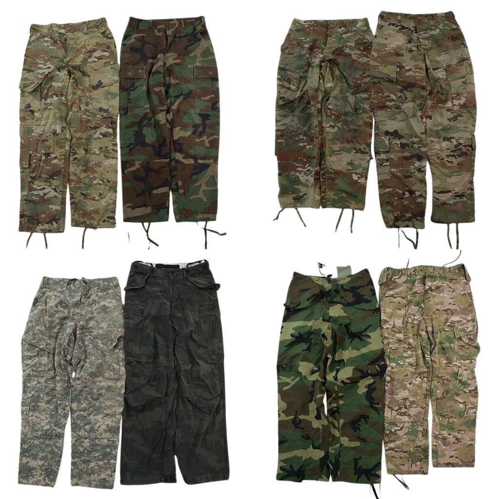 古着卸 まとめ売り ミリタリー ロングパンツ 8枚セット ( メンズ Ｓ ) ウッドランド デジカモ 中古 古着 NF1014