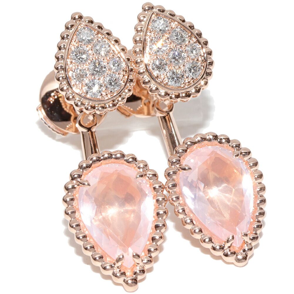 ブシュロン ピアス K18PG ピンククオーツ2P(3.0ct) ダイヤ16P(0.32ct) セルパンボエム 2モチーフ スタッズイヤリング 2WAY JCO01567