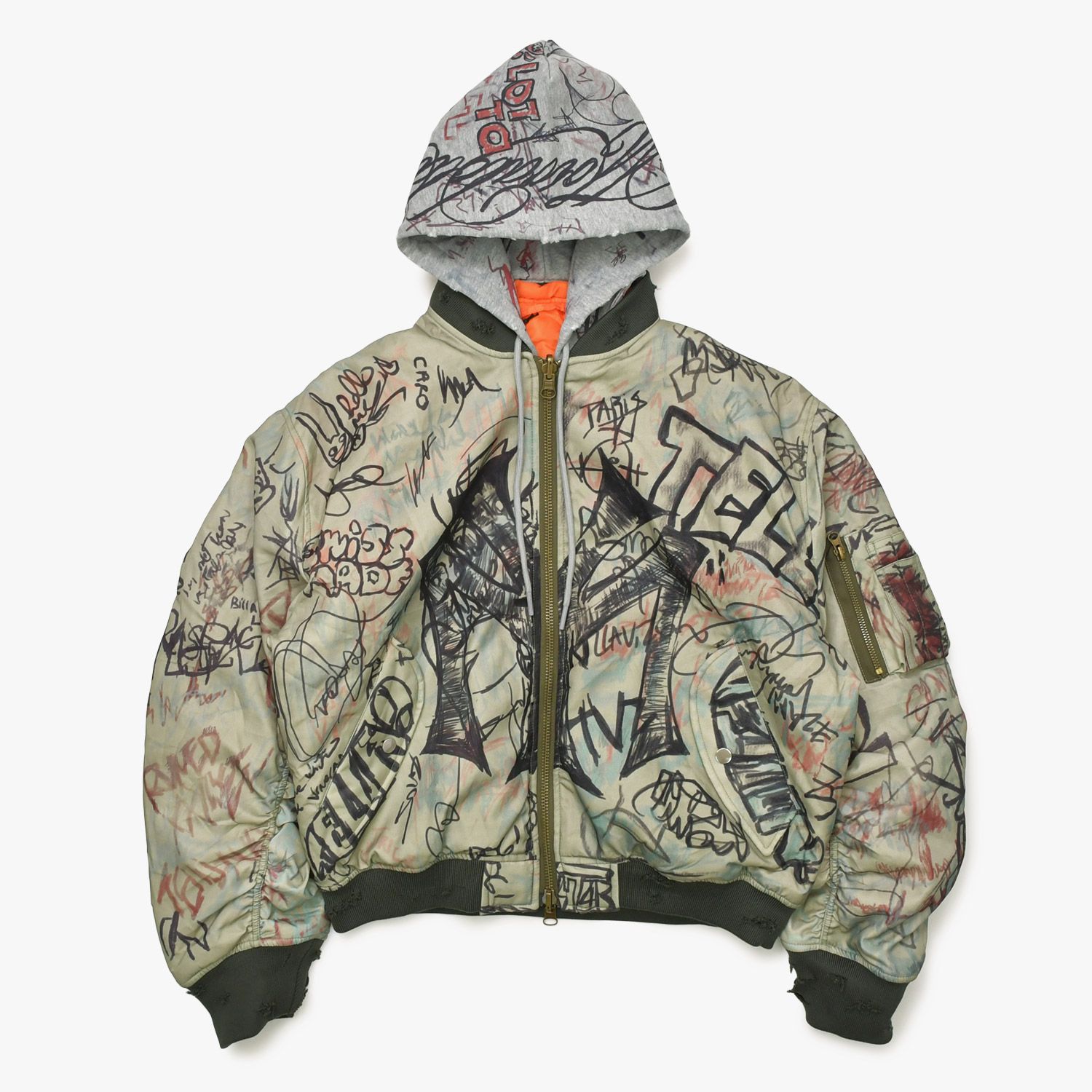 新品未使用 MOWALOLA モワローラ GRAFFITI BOMBER グラフィティ ボンバージャケット サイズM カーキ マルチカラー 中古 4a003399