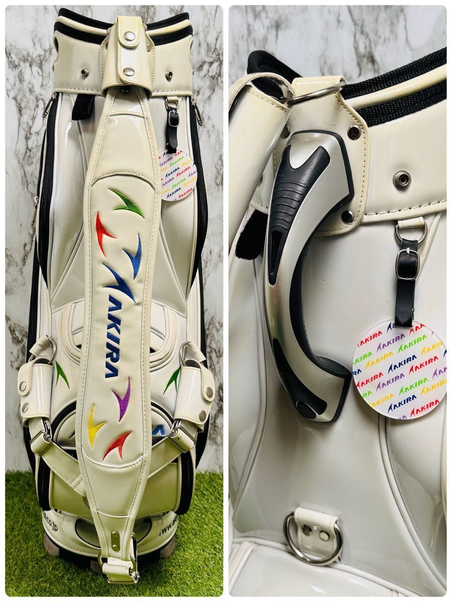 良品】希少レア アキラ 3点式 カート型 キャディバッグ エナメル素材