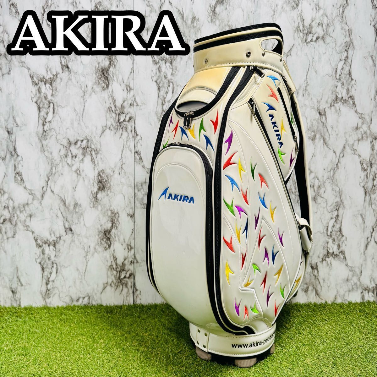 【良品】希少レア アキラ 3点式 カート型 キャディバッグ エナメル素材