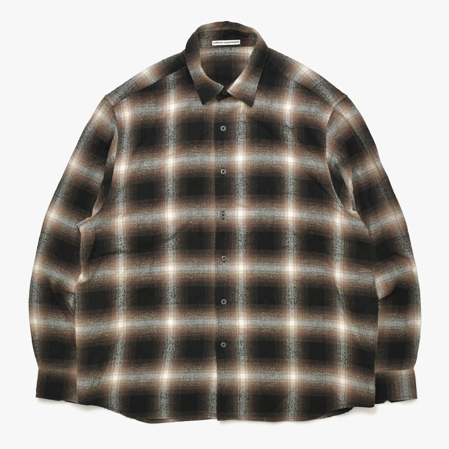 uniform experiment ユニフォームエクスペリメント FADE SHIRT 長袖シャツ オンブレチェック柄 オゾン加工 ブラウン UE-242042 美品 中古 4a003405