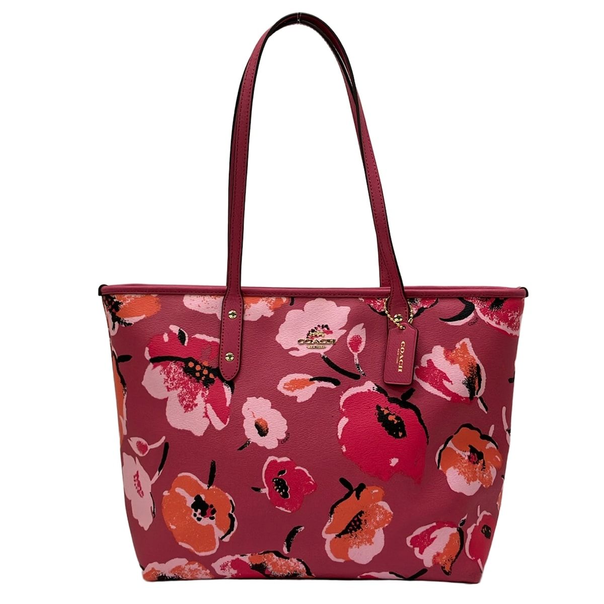 COACH(コーチ) トートバッグ ワイルドフラワー シティー ジップ トート F37266 ピンク×オレンジ×マルチ レザー