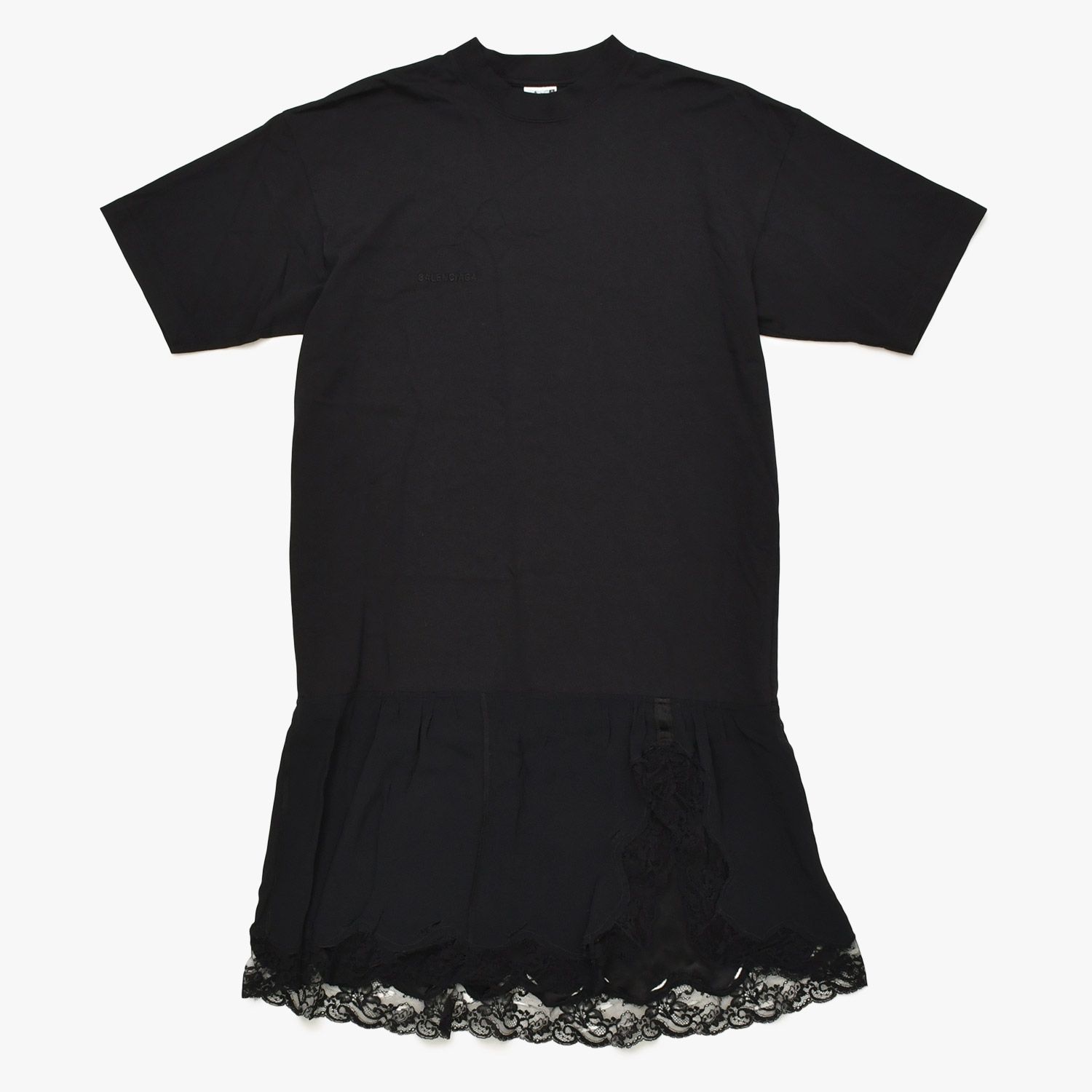 極美品 BALENCIAGA バレンシアガ インサイドアウトレースドッキングTシャツドレス ブラック ワンピース レース オーバーサイズ Sサイズ 726082 中古 4a002626 28,600円