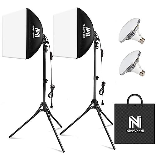 NiceVeedi 2パック写真撮影ソフトボックス 40x40cmライトボックス LED 撮影用照明キット 160cm調整可能三脚付き 5400K 写真照明用セット 折り畳み式スタジオ照明キット 収納バッグ付き お持ち込みやすい ポートレート スタジオ撮影YZ